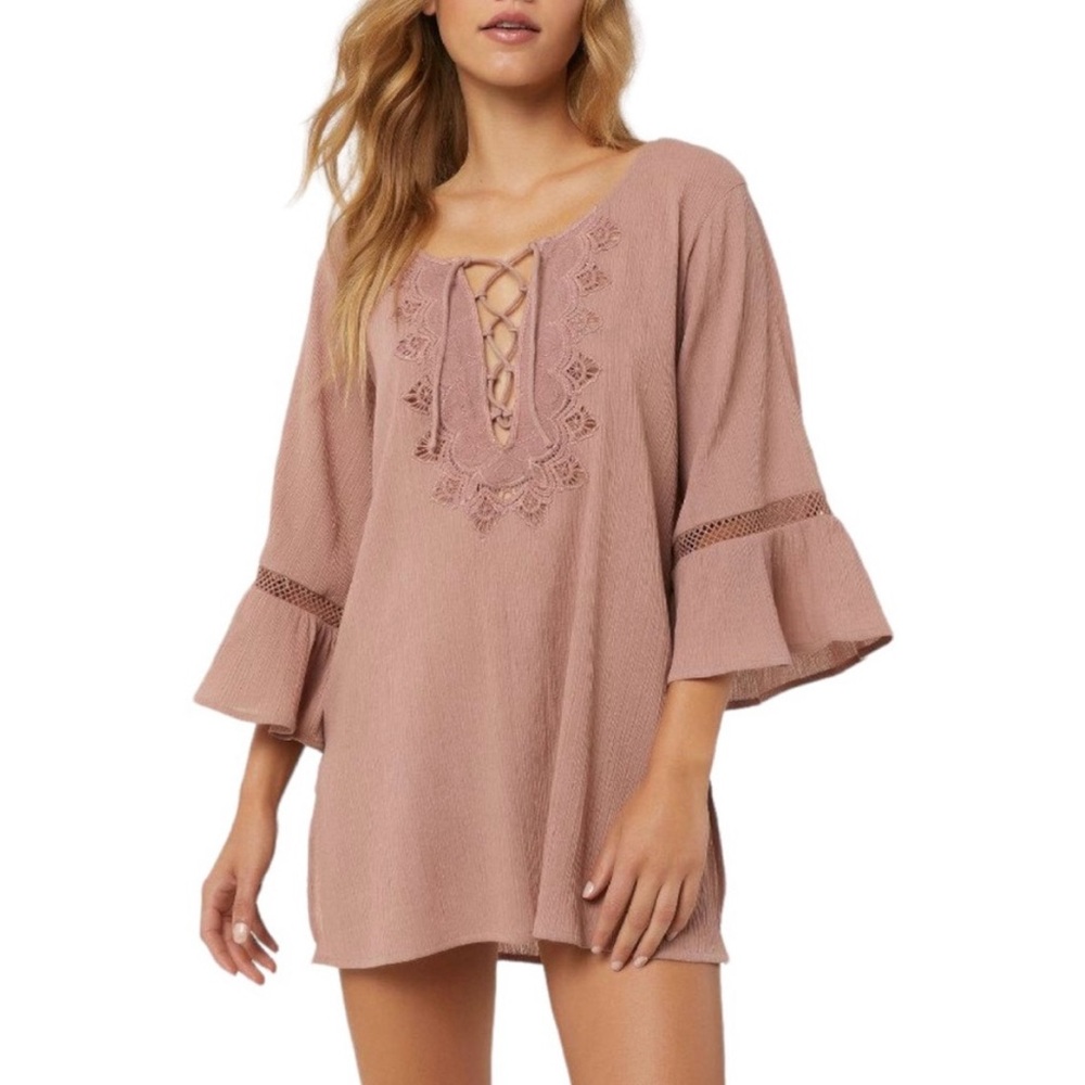O'Neill SaltWater Cover Up Dusty Rose lace crochet 100%cotton Lg